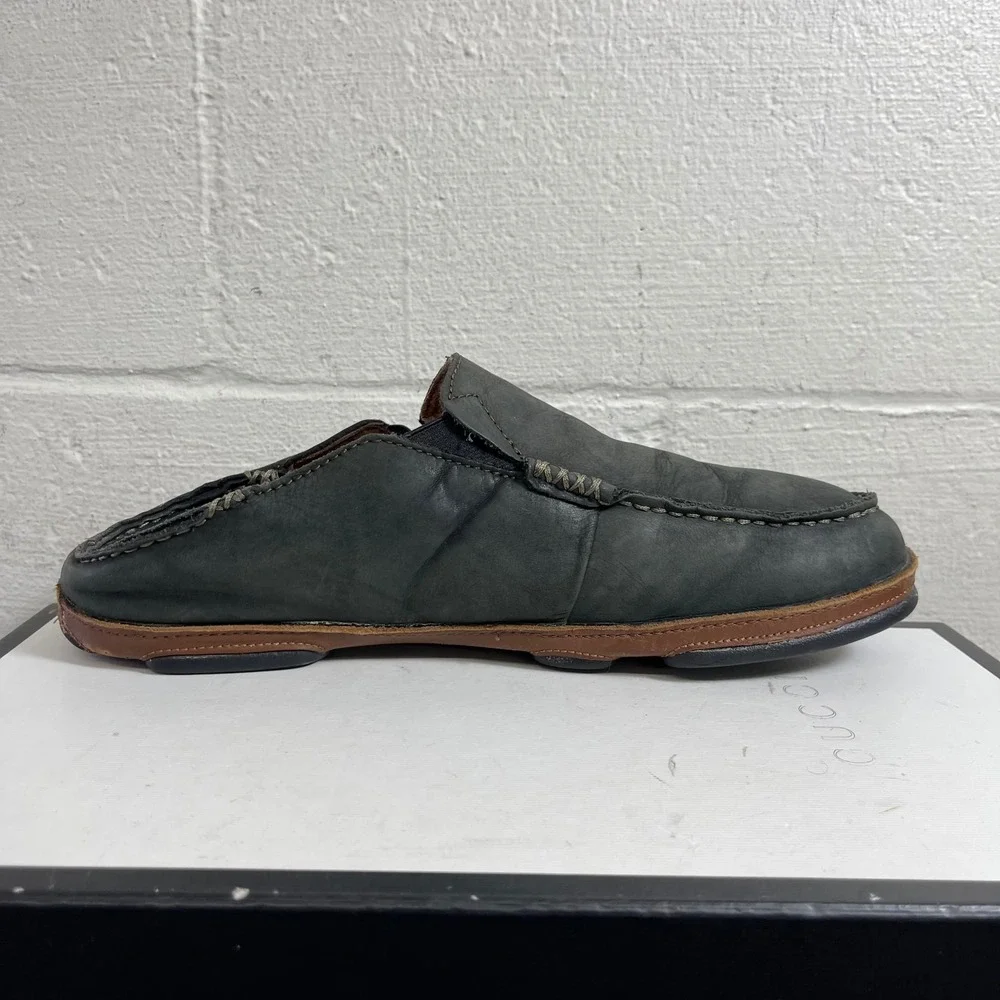OluKai‎ Moloa 10128-4033 Black Leather Loafers Slip On Men's 11.5 US/44.5 EU